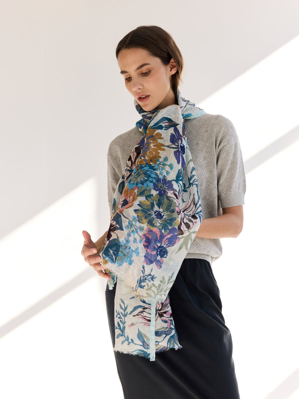 rue blanche Flowered scarf PS2592 white - Epice