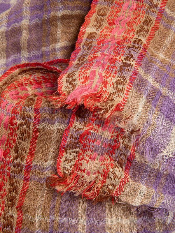 Rue Blanche Namibia Lilac Check Scarf - Lovat & Green
