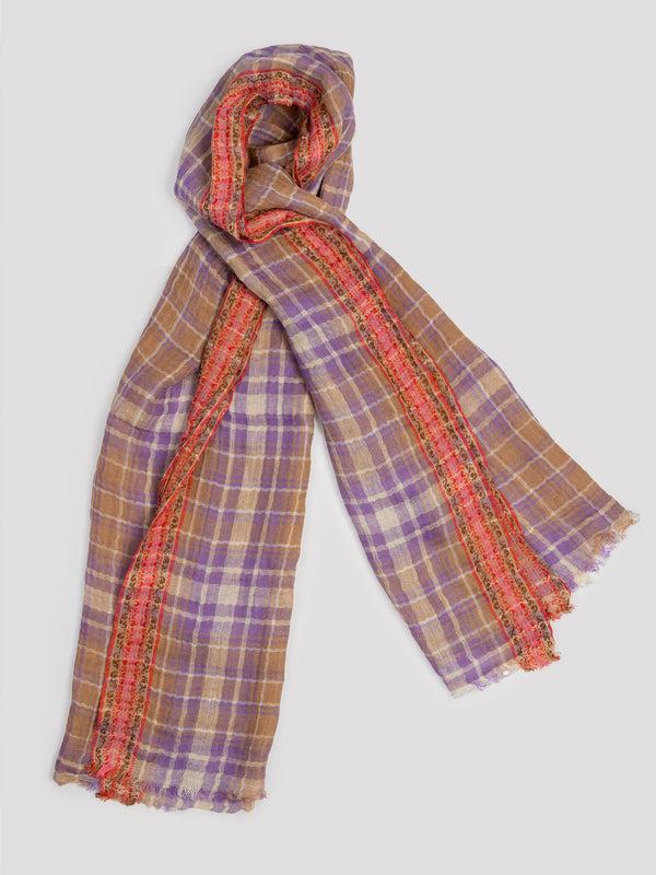 Rue Blanche Namibia Lilac Check Scarf - Lovat & Green