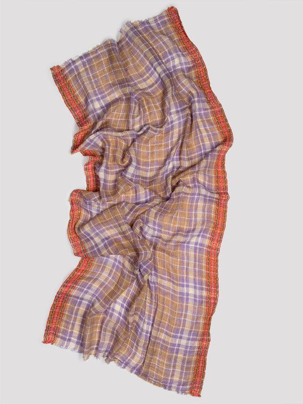 rue blanche Namibia lilac check scarf - Lovat & Green