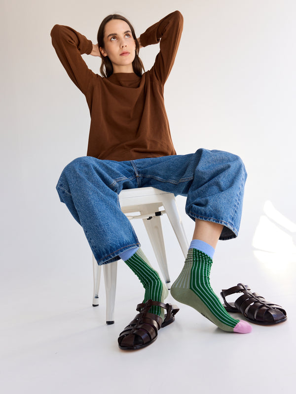 Rue Blanche Rib Socks 25p Green