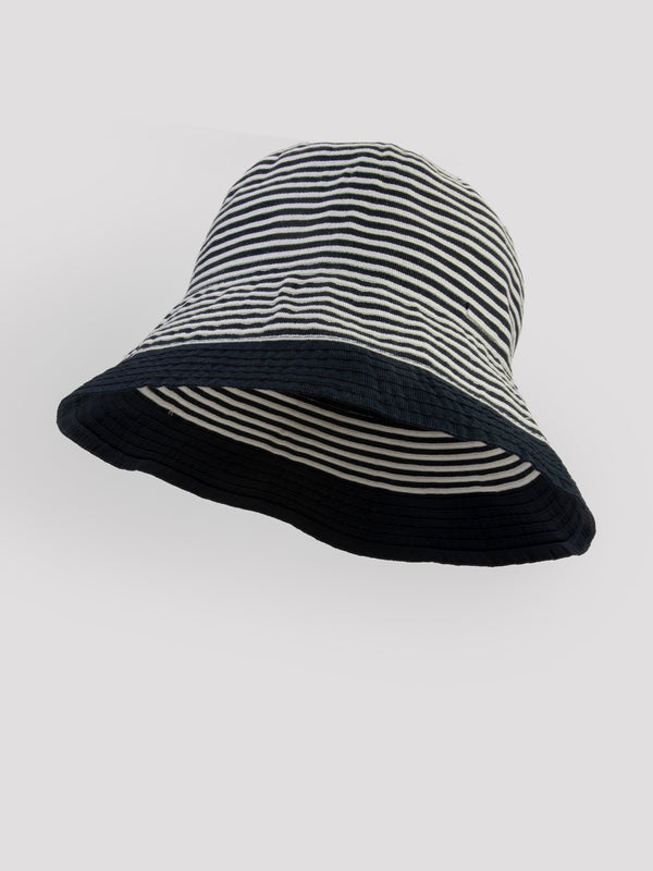 Rue Blanche Striped Cloche Navy Hat - Grevi