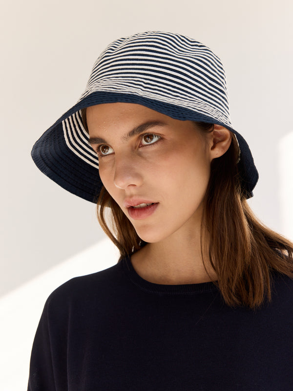 Rue Blanche Striped Cloche Navy Hat - Grevi