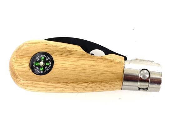 Sabatier Couteau Champignon Pliant Chêne Avec Boussole - Lame Noire Roger Orfevre - 68262