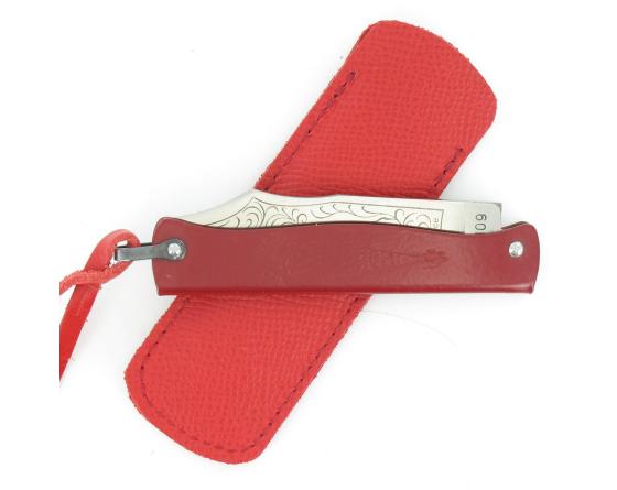 Sabatier Douk Douk 160 Inox - Manche Acier Couleur ROUGE - GAINE CUIR Douk Douk - Thiers (Cognet) - 20145R