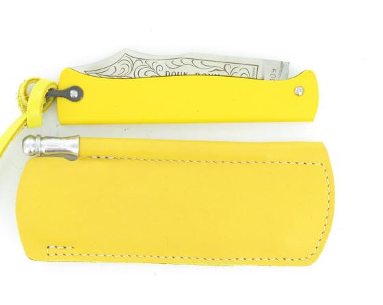 Sabatier Douk Douk 200 Inox - Manche Acier Couleur JAUNE - GAINE CUIR Douk Douk - Thiers (Cognet) - 20111J