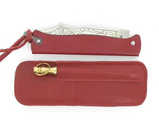 Sabatier Douk Douk 200 Inox - Manche Acier Couleur ROUGE - GAINE CUIR Douk Douk - Thiers (Cognet) - 20111R