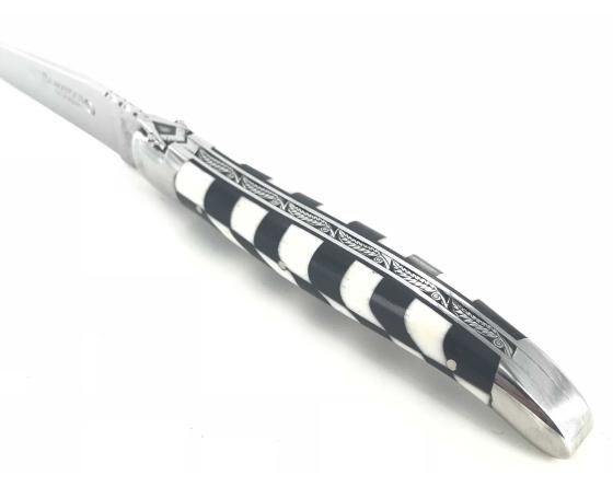 Sabatier Laguiole 12 Cm Franc-Maçon - Damier - Ebène & Os - 2 Mitres Laguiole En Aubrac - 55198