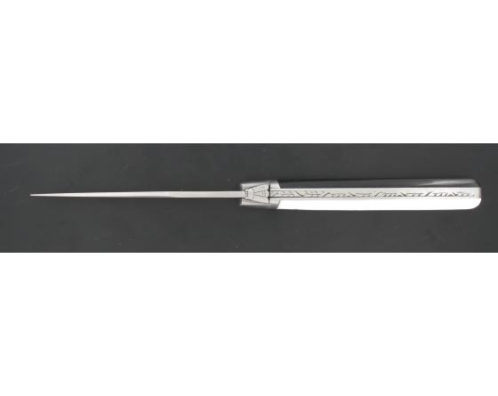 Sabatier Laguiole 12 Cm - Manche Blanc Et Noir - Ressort Guilloché - 1 Mitre Arbalete - Thiers - 58146-2