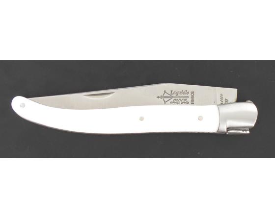Sabatier Laguiole 12 Cm - Manche Blanc Et Noir - Ressort Guilloché - 1 Mitre Arbalete - Thiers - 58146-2