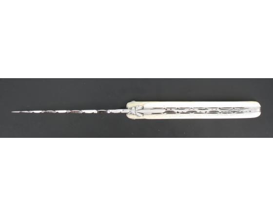 Sabatier Laguiole 12 Cm - Plein Manche Os - Ressort Et Lame Guillochés Arbalete - Thiers - 58133