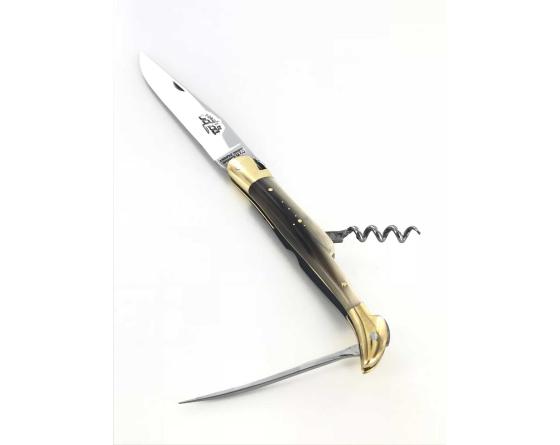Sabatier Laguiole Tradition 12 Cm - 2 Mitres Laiton - 3 Pièces - Ponte De Corne - Acier Carbone Forge De Laguiole - 60126