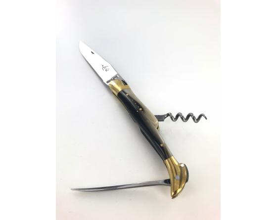 Sabatier Laguiole Tradition 12 Cm - 2 Mitres Laiton - 3 Pièces - Ponte De Corne - Acier T12 Forge De Laguiole - 60125