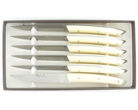 sabatier "Lame du Bougnat" - Le Thiers Table - coffret de 6 pièces - Manche Blanc Locau -Thiers - 30210B