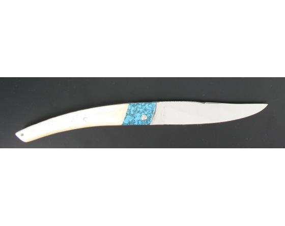 Sabatier Le Thiers - Plein Manche Turquoise / Os De Chameau - Ressort Platine Et Lame Ciselés Arbalete - Thiers - 58127