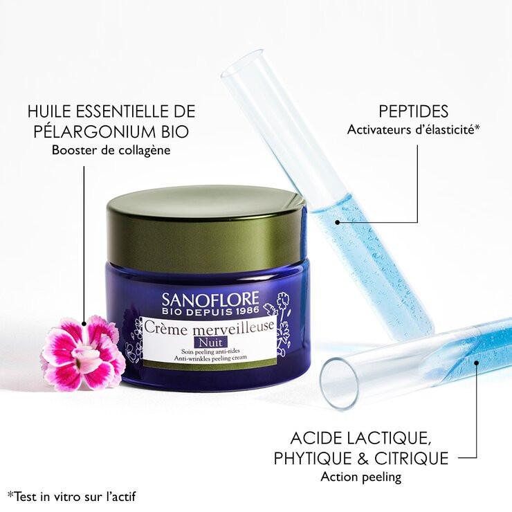 Sanoflore Crème Merveilleuse Nuit Soin Peeling Anti-rides Certifié Bio