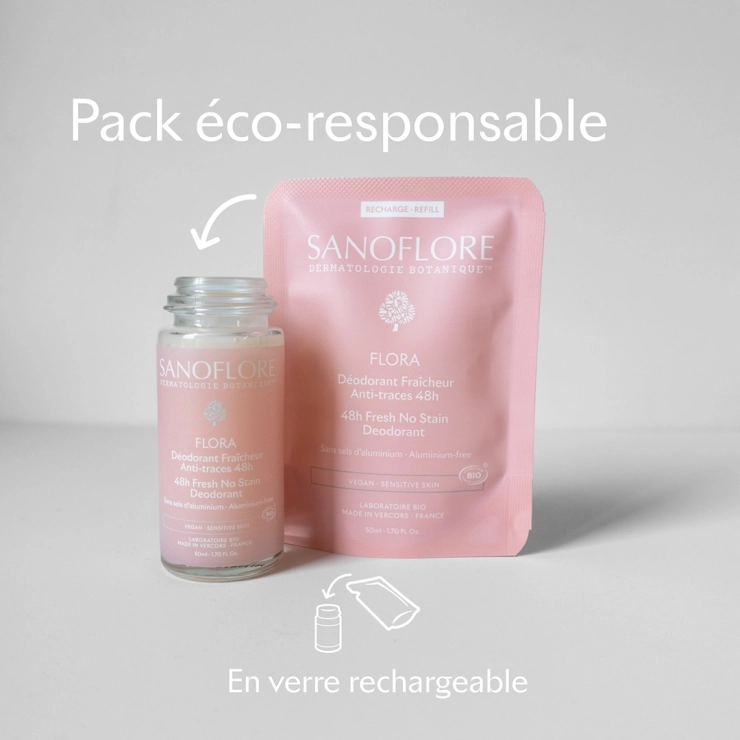 Sanoflore Déodorant Flora Roll-On 48h Déodorant Flora 48h Rechargeable Certifié Bio. 100% D'origine Naturelle