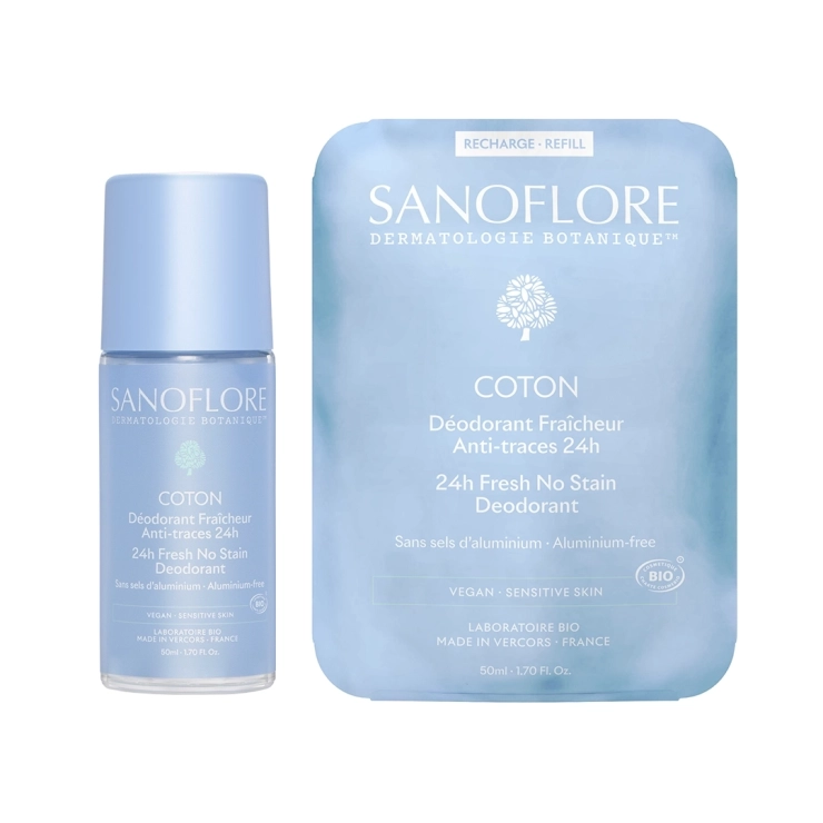 sanoflore Déodorant & Recharge Coton Roll-On 24h Déodorant et Recharge Coton 24h rechargeable certifié bio. 99% d'origine naturelle
