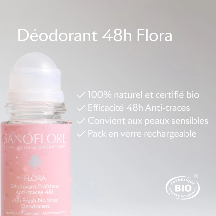 Sanoflore Déodorant & Recharge Flora Roll-On 48h Pack Déodorant + Recharge Flora 48h Certifié Bio. 100% D'origine Naturelle