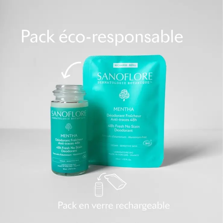 Sanoflore Déodorant & Recharge Mentha Roll-On 48h Pack Déodorant + Recharge Mentha 48h Certifié Bio. 100% D'origine Naturelle