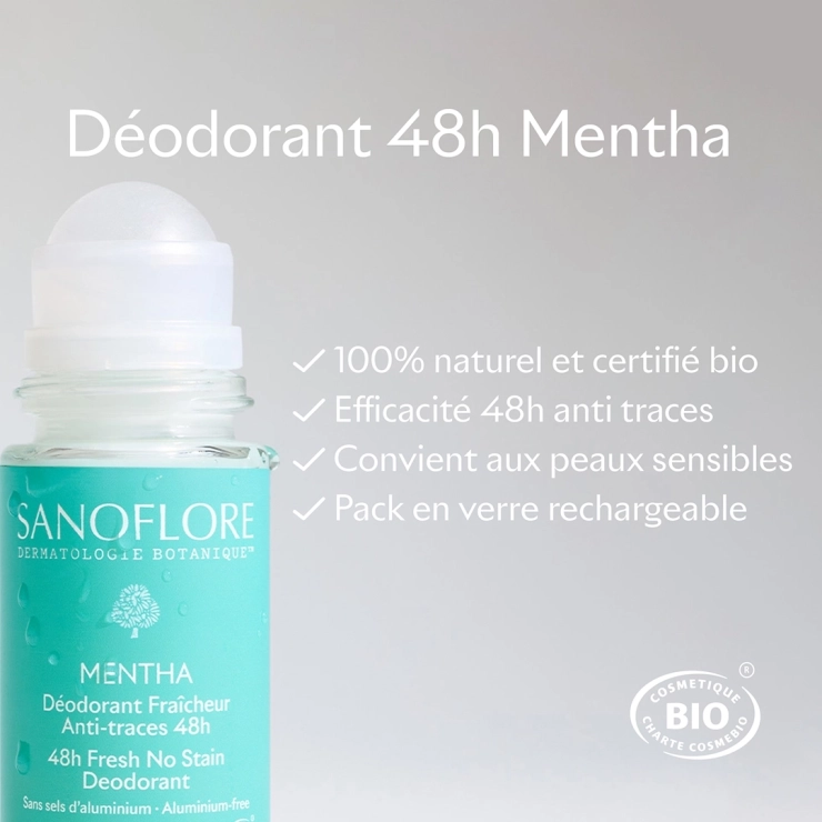 Sanoflore Déodorant & Recharge Mentha Roll-On 48h Pack Déodorant + Recharge Mentha 48h Certifié Bio. 100% D'origine Naturelle