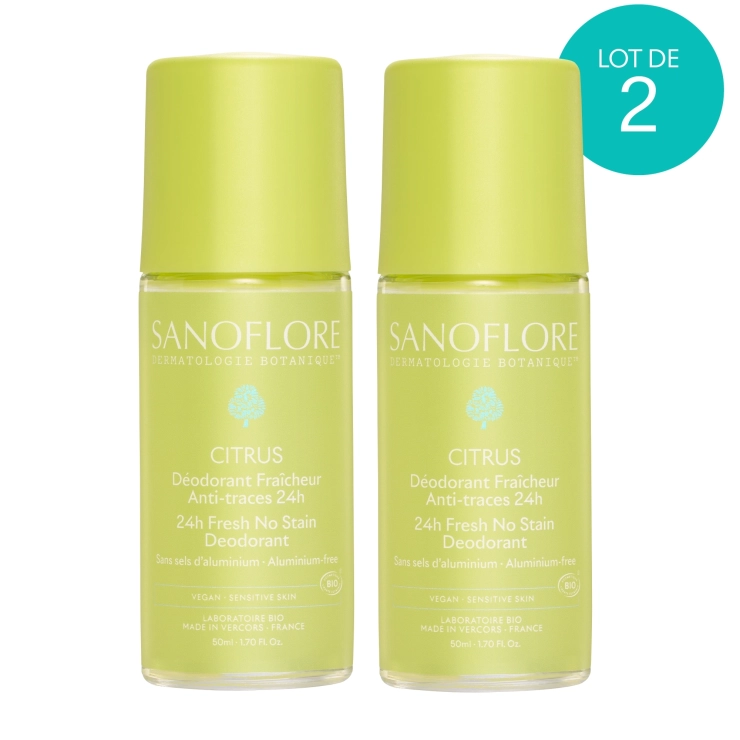 sanoflore Lot 2 Déodorants Citrus Roll-On 24h Lot de 2 Déodorants Citrus 24h rechargeable certifié bio. 99% d'origine naturelle