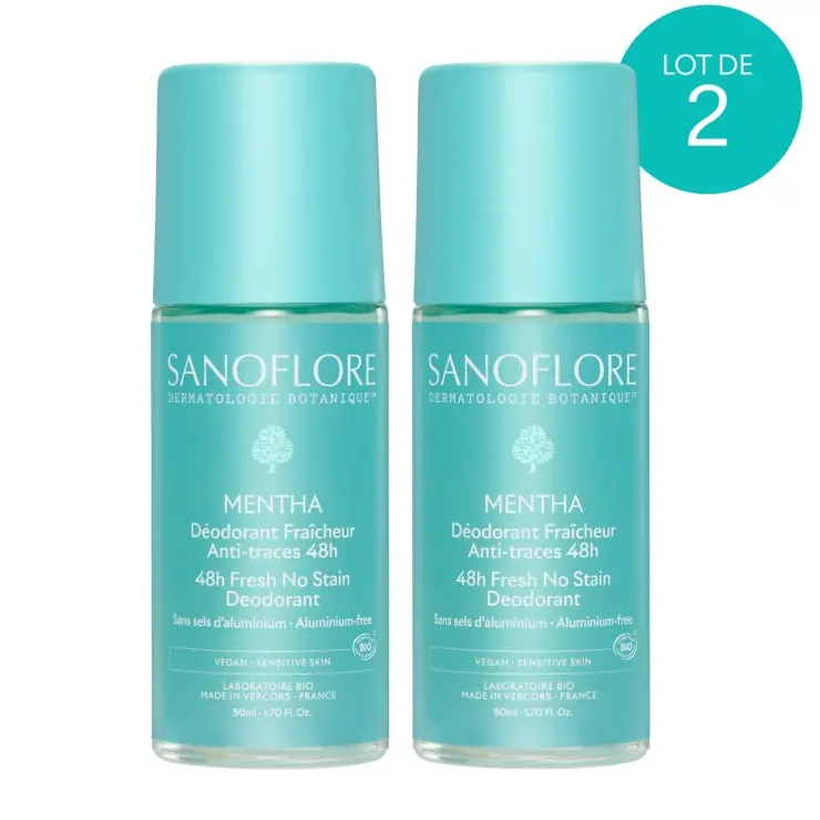 sanoflore Lot de 2 Déodorants Mentha Roll-On 48h Lot de 2 Déodorants MENTHA 48h rechargeables certifiés bio. 100% d'origine naturelle