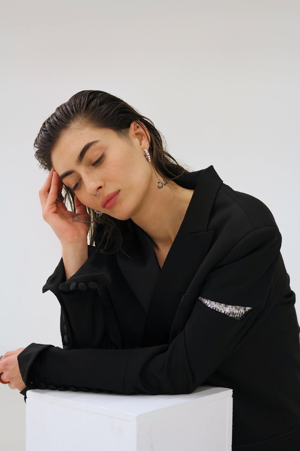 Sarah De Saint Hubert BEN SILVER TUXEDO JACKET - Black & Silver Sequins