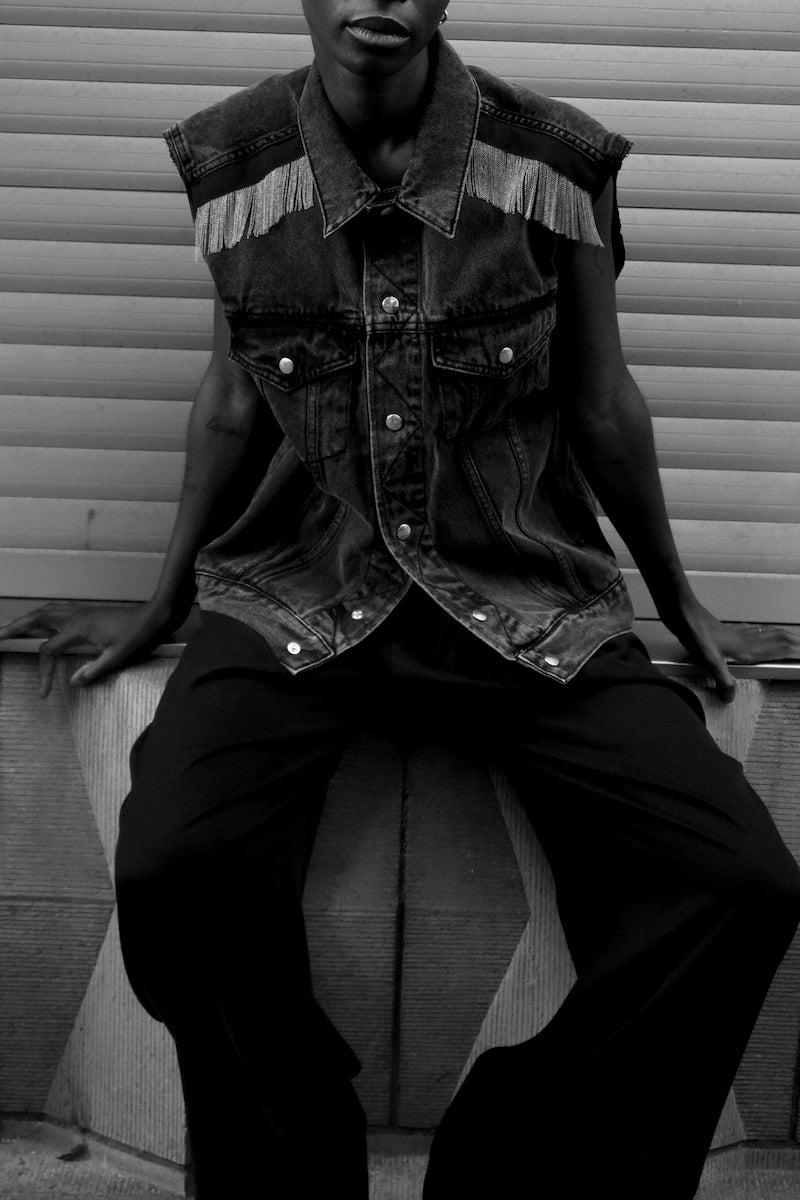 Sarah De Saint Hubert DALIA CHAINS DENIM JACKET - Off Black