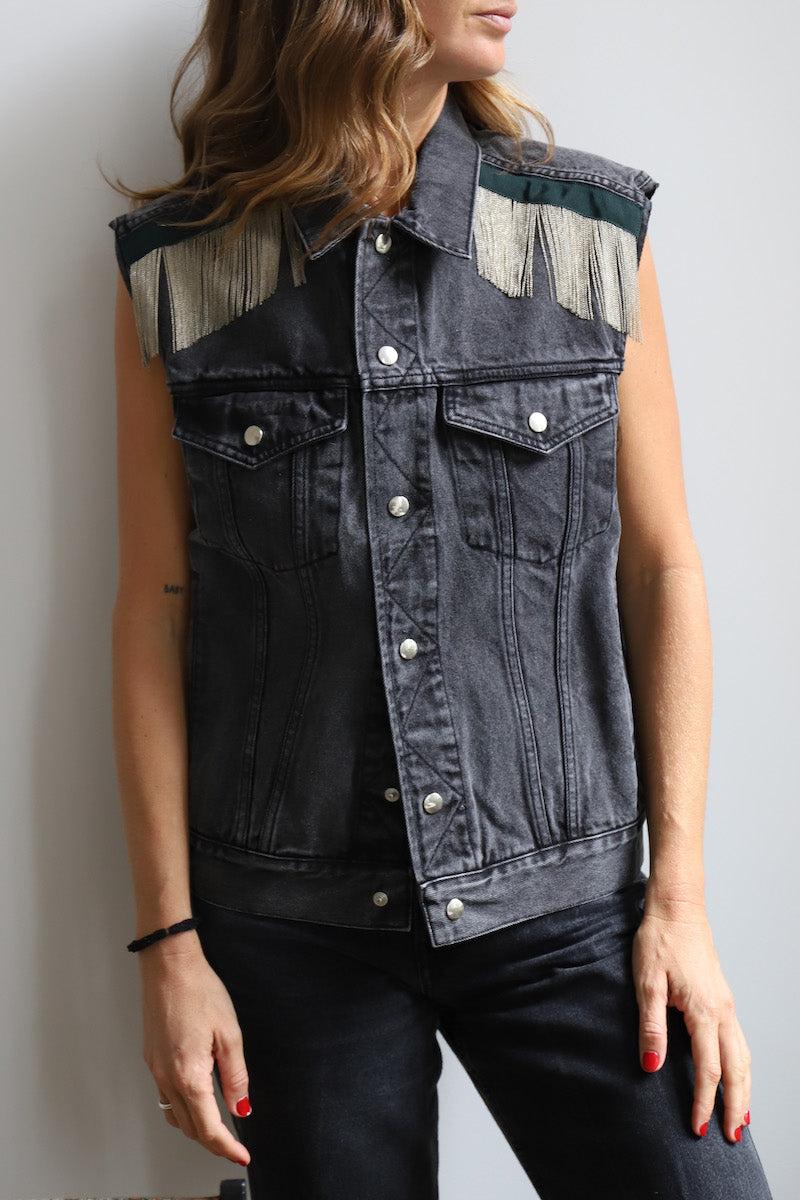 Sarah De Saint Hubert DALIA CHAINS DENIM JACKET - Off Black