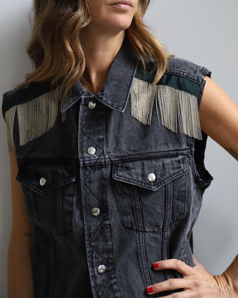 Sarah De Saint Hubert DALIA CHAINS DENIM JACKET - Off Black