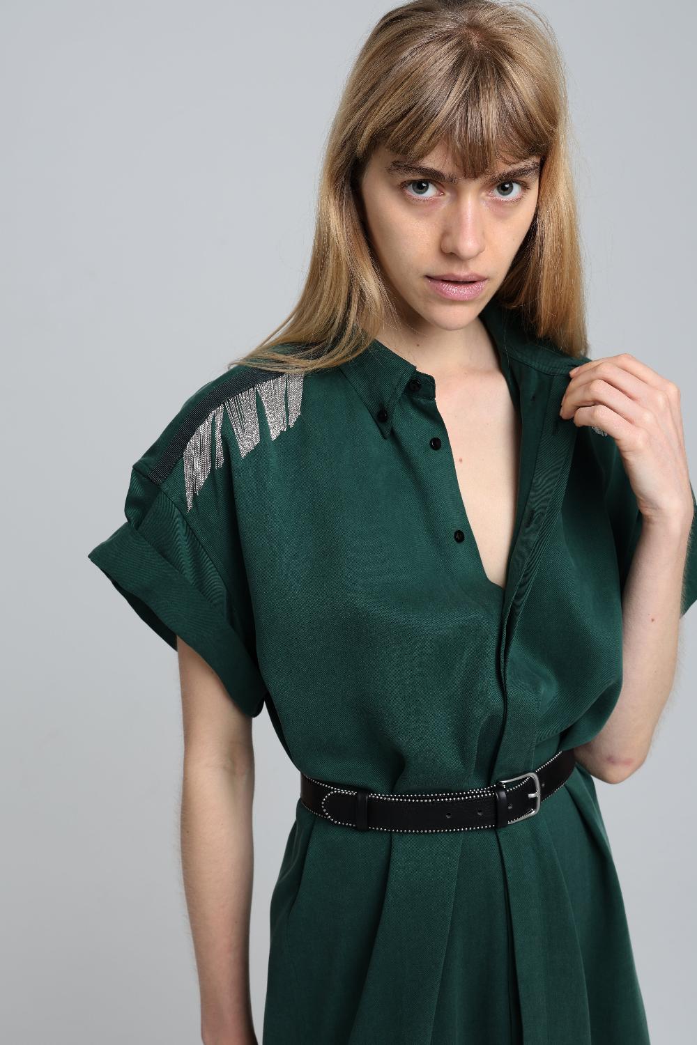 Sarah De Saint Hubert MARC CHAINS SHIRT DRESS - Dark Green