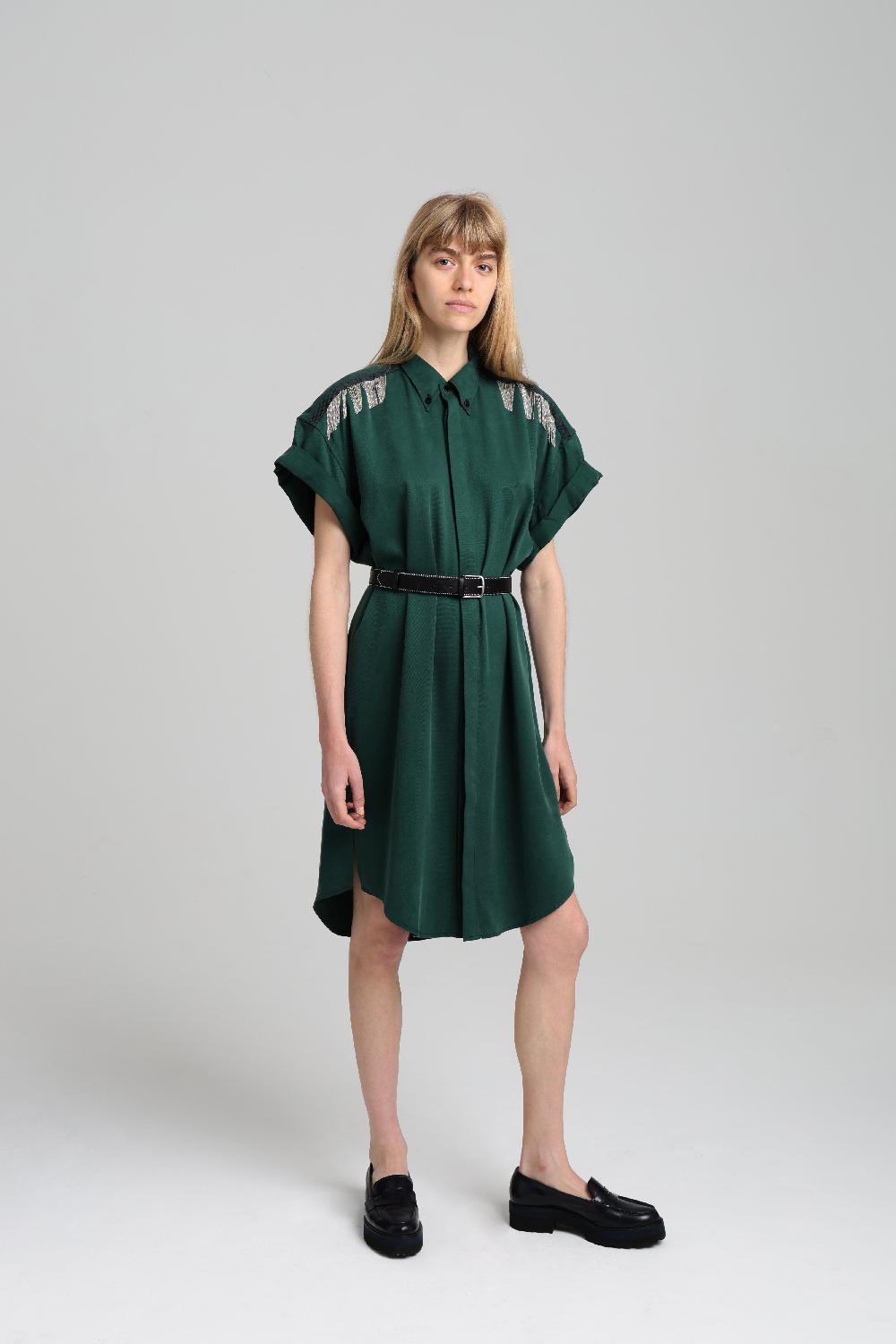 sarah de saint hubert MARC CHAINS SHIRT DRESS - Dark green