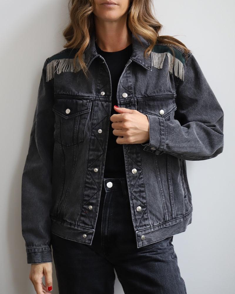 Sarah De Saint Hubert ROMY CHAINS DENIM JACKET - Off Black