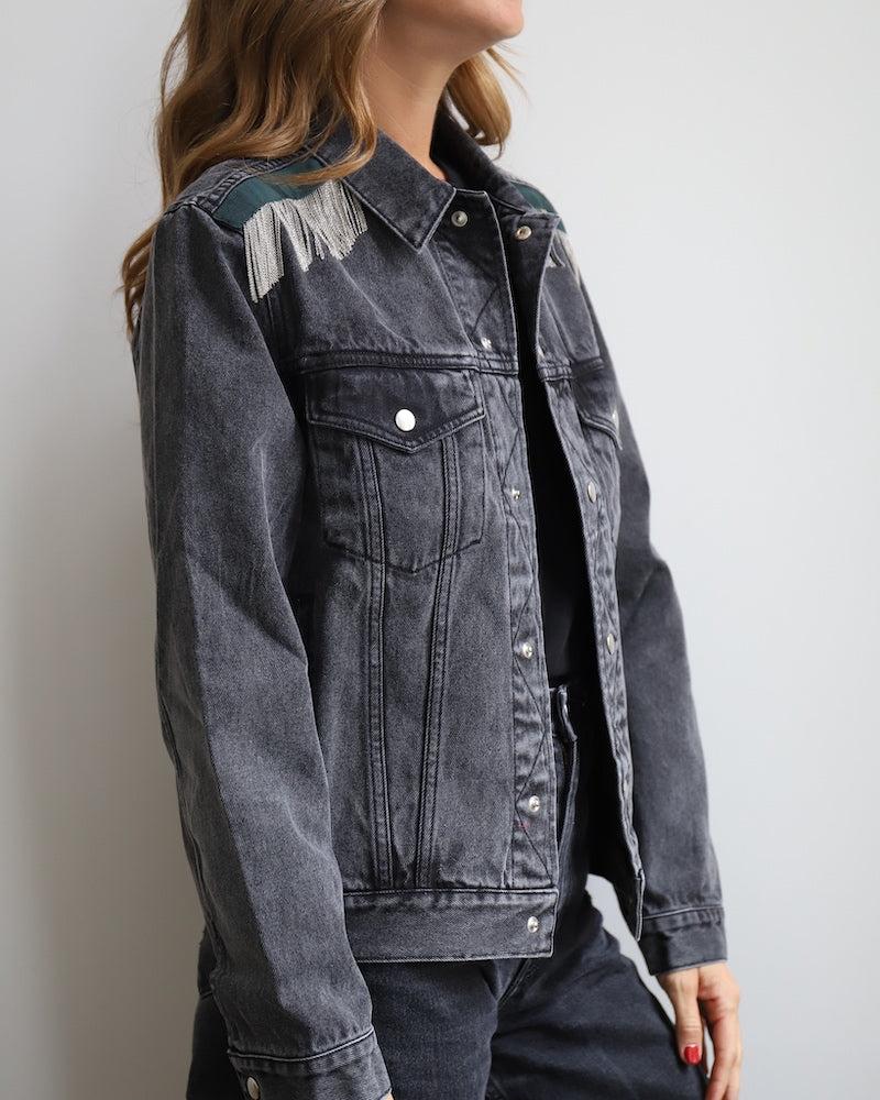 Sarah De Saint Hubert ROMY CHAINS DENIM JACKET - Off Black