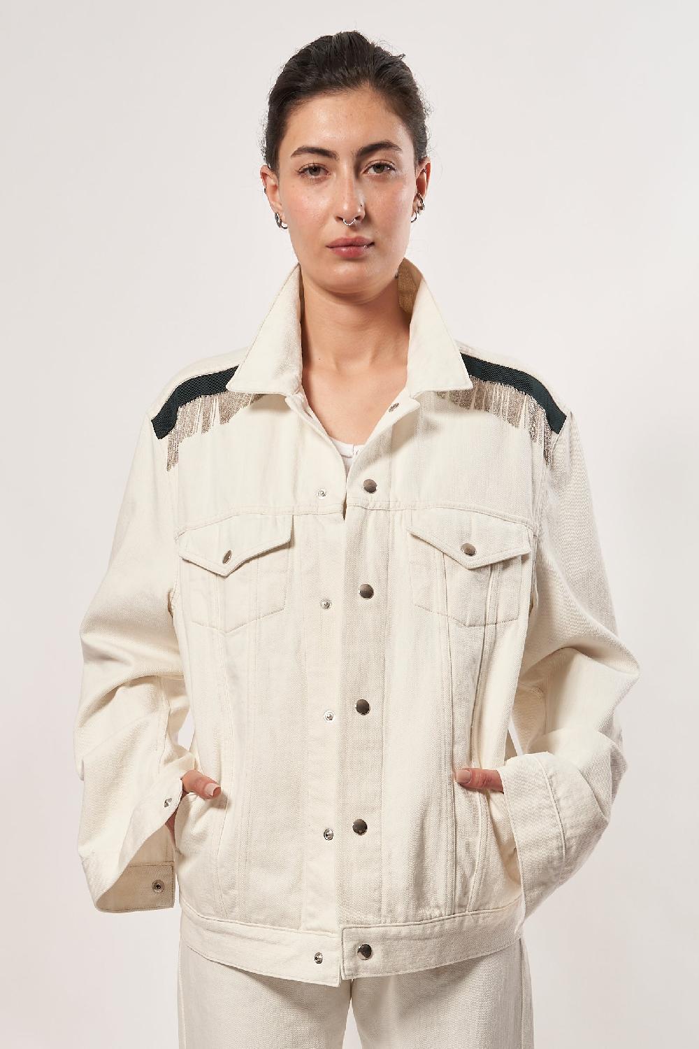 sarah de saint hubert ROMY CHAINS JEANS JACKET - Écru