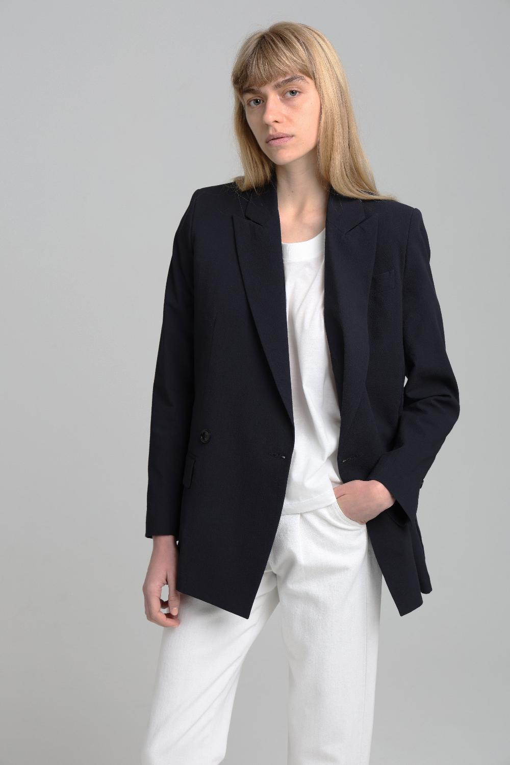 Sarah De Saint Hubert ANAÏS BLAZER - Navy Seersucker