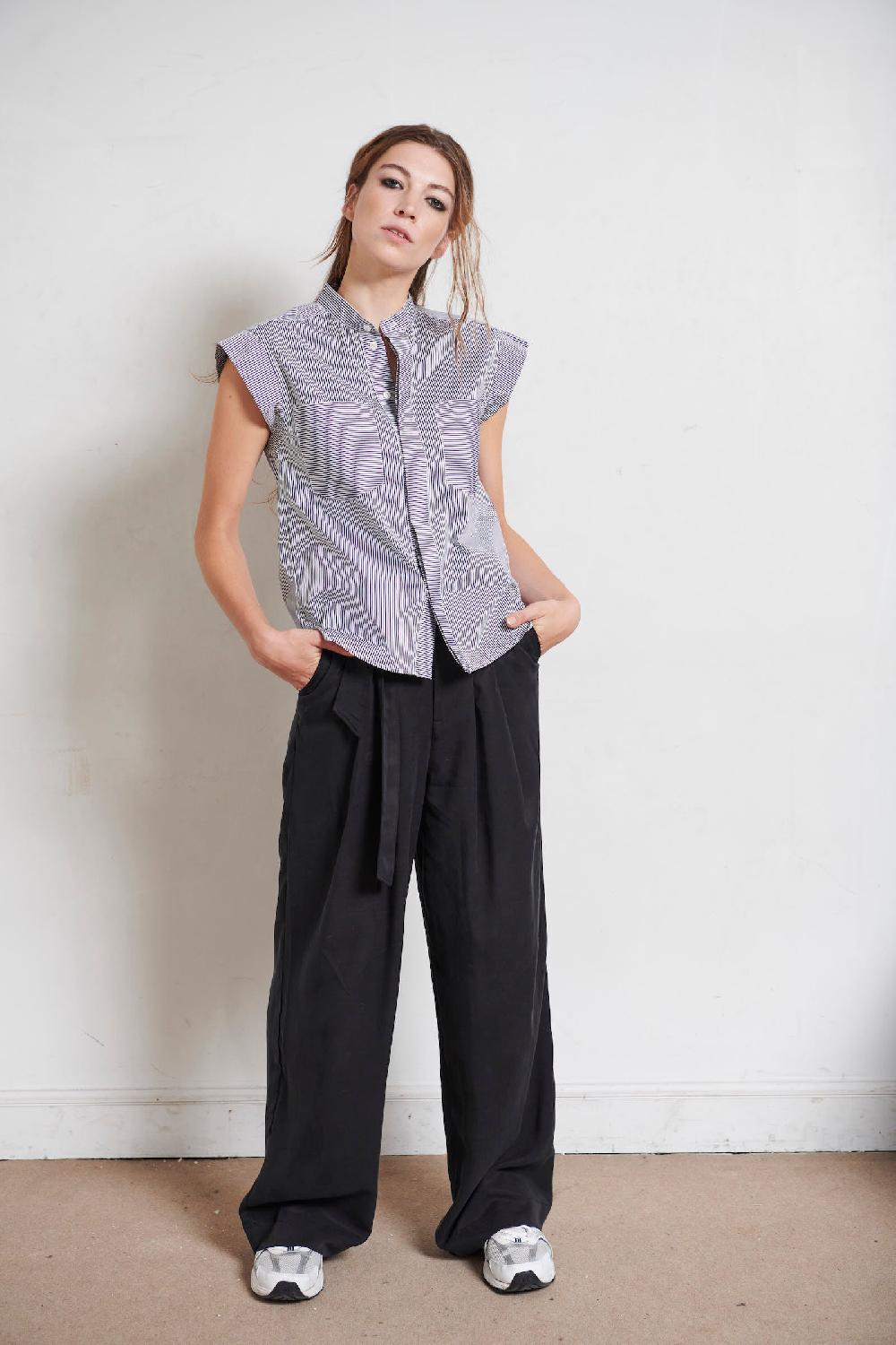 sarah de saint hubert ELISE SHIRT - Navy Stripes