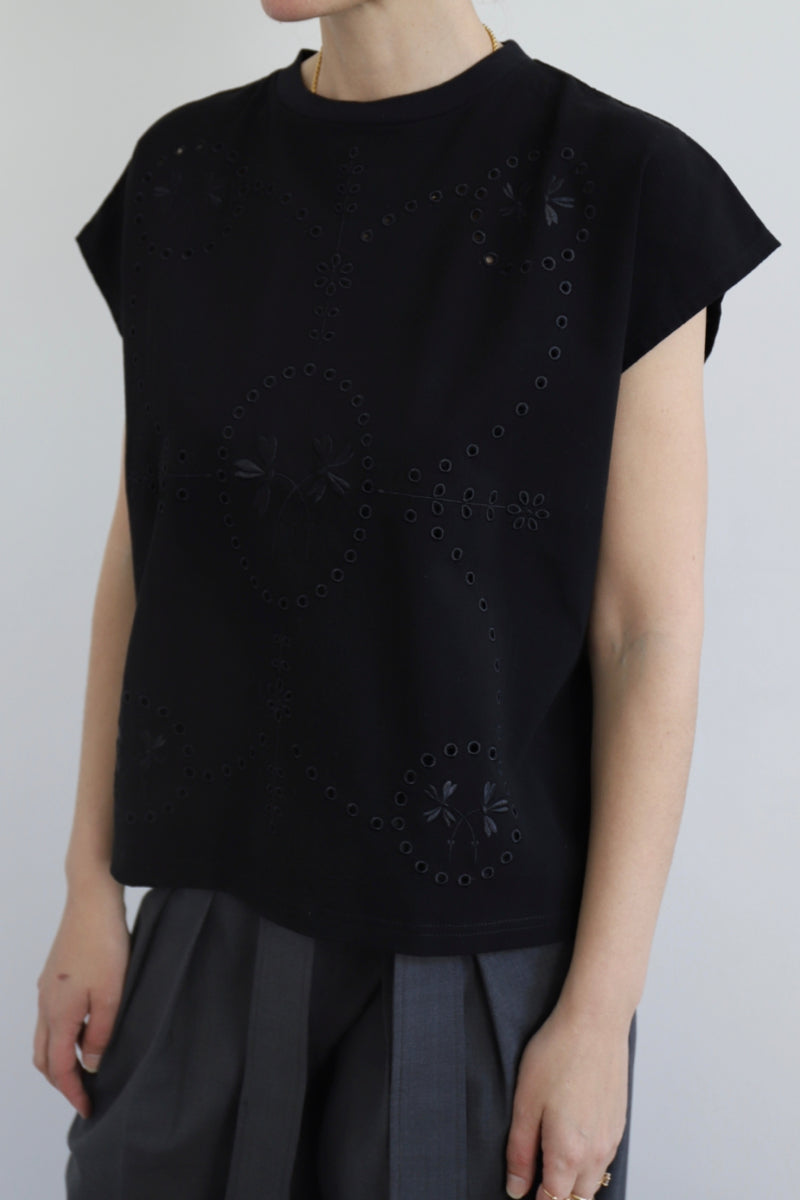 Sarah De Saint Hubert MARIE EMBROIDERED TOP - Black