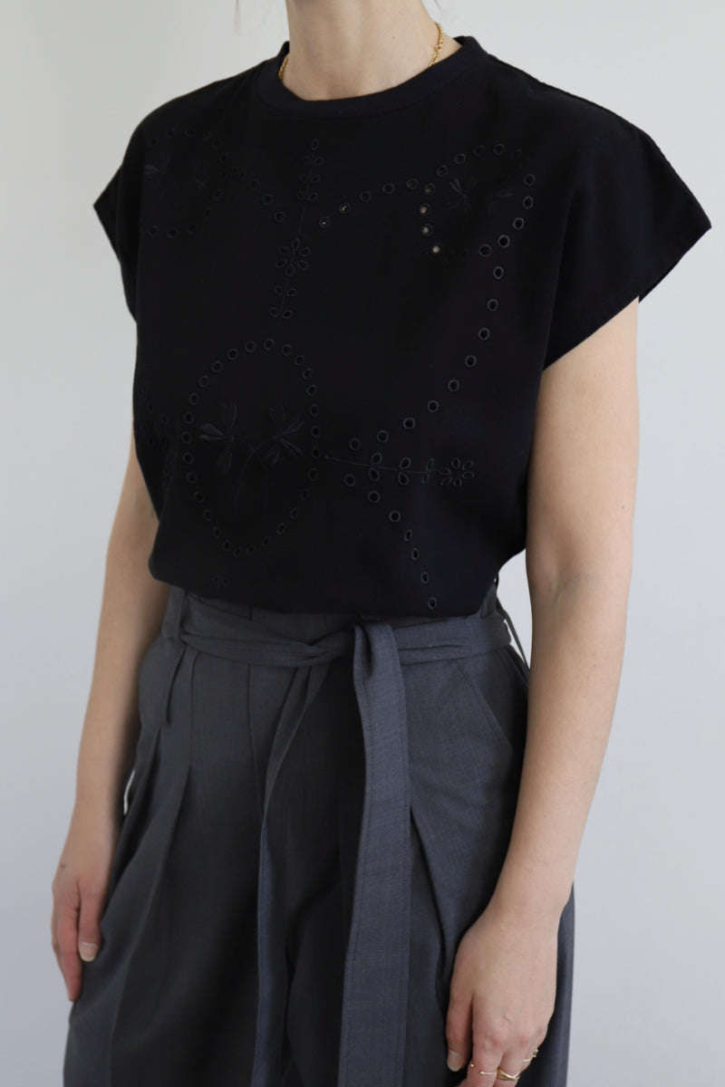sarah de saint hubert MARIE EMBROIDERED TOP - Black