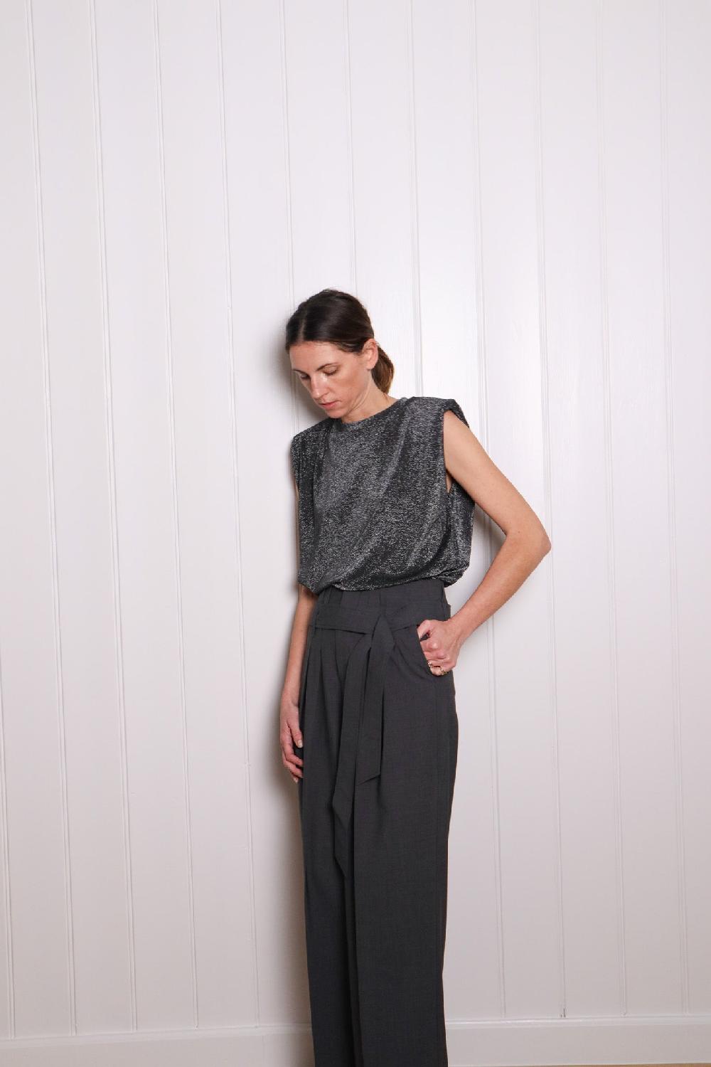 Sarah De Saint Hubert TOM LAMINATED TOP - Black & Silver