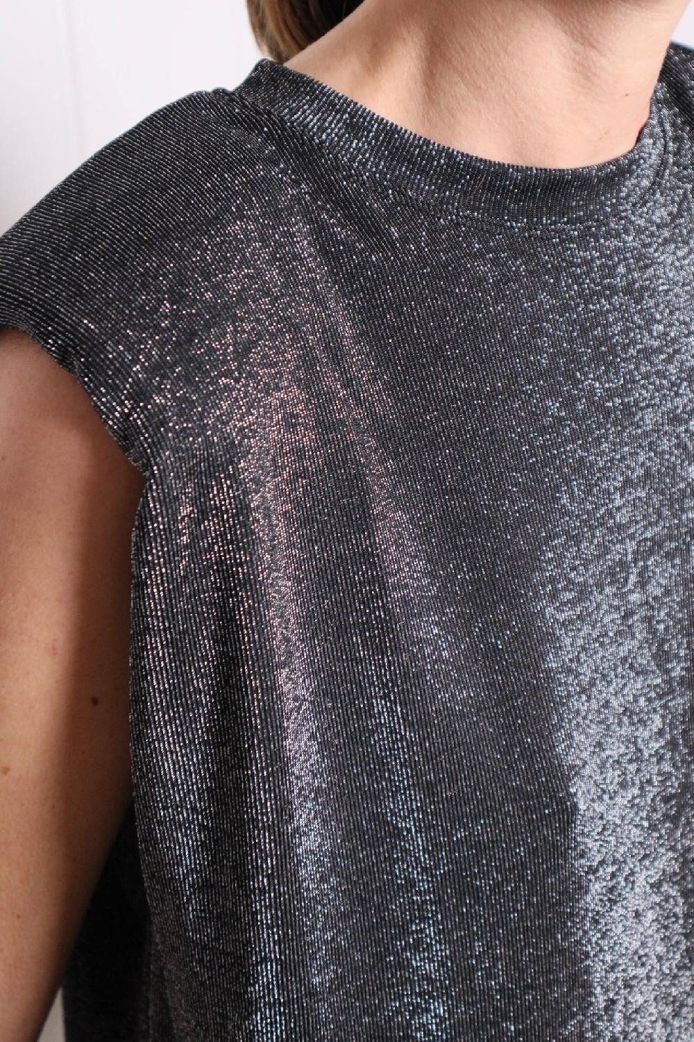 Sarah De Saint Hubert TOM LAMINATED TOP - Black & Silver