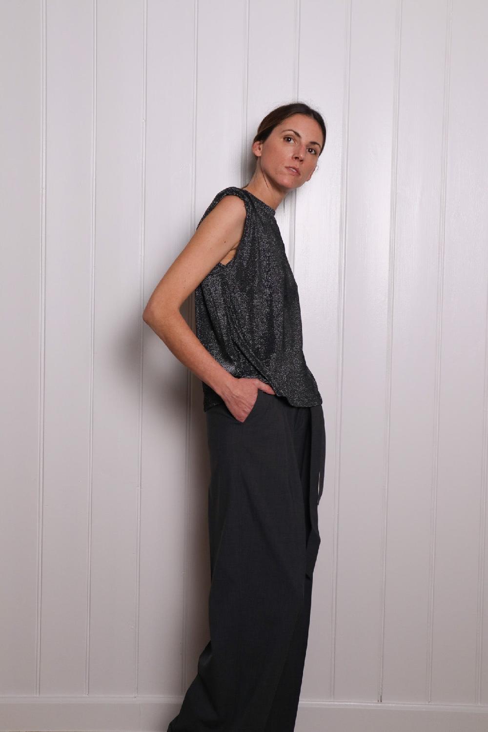 Sarah De Saint Hubert TOM LAMINATED TOP - Black & Silver