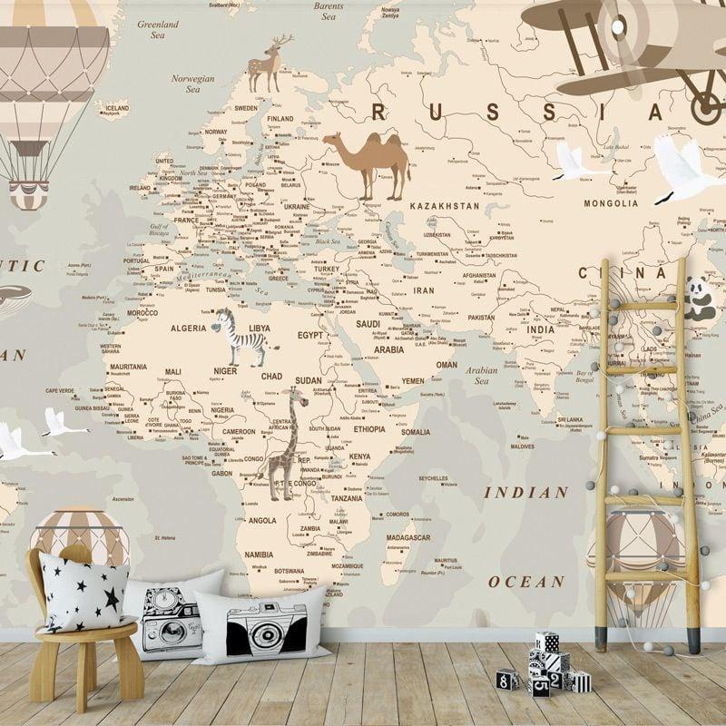 Scenolia Papier Peint Carte Du Monde Rétro Pour Enfant