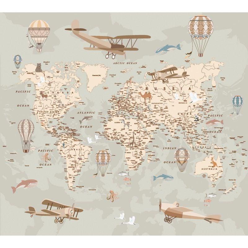 scenolia Papier peint carte du monde rétro pour enfant