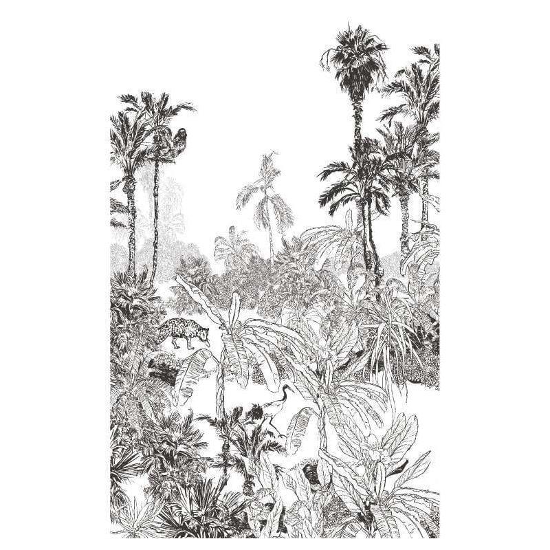 scenolia Papier peint Illustration de la jungle en noir et blanc