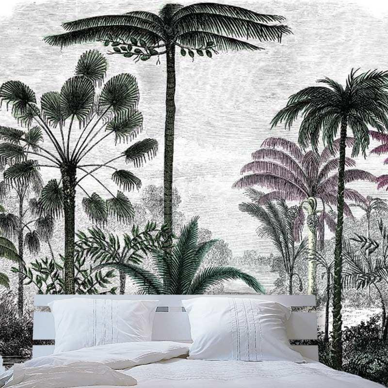 Scenolia Papier Peint Jungle Colorisée Style Gravure Design