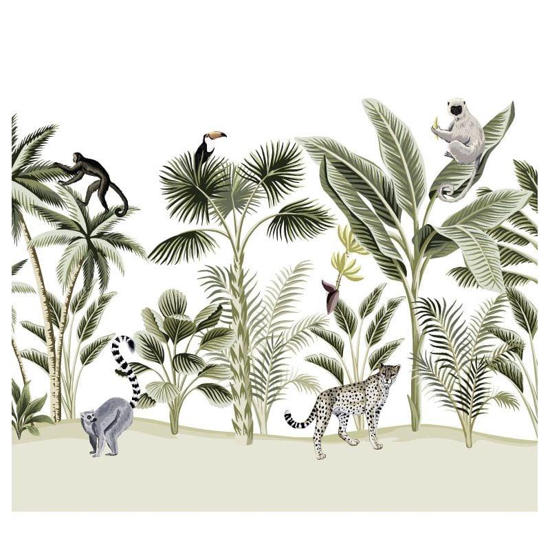 scenolia Papier peint jungle panoramique avec végétation et animaux