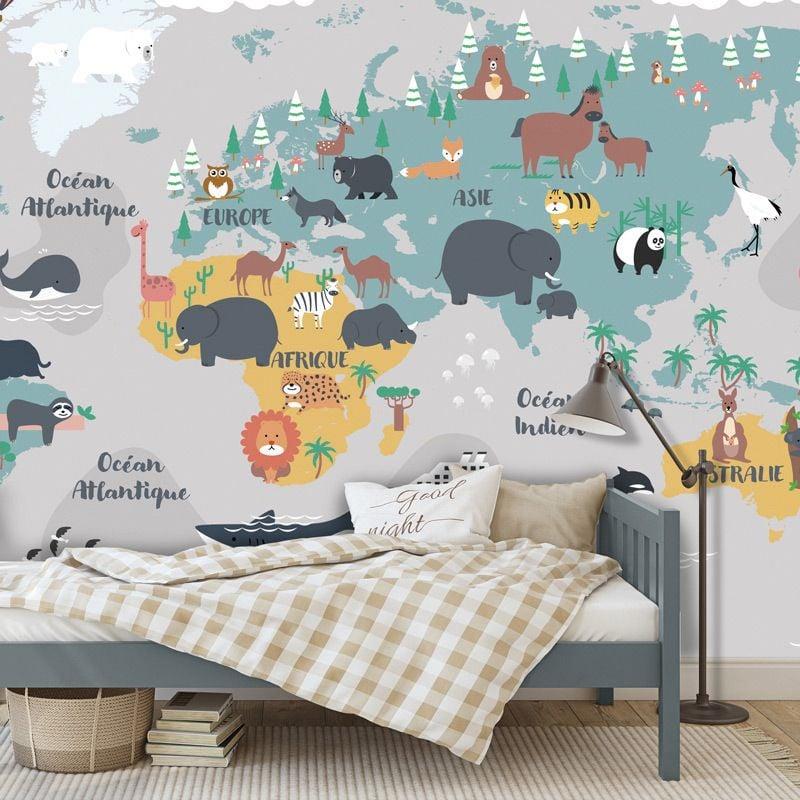 scenolia Papier peint panoramique carte du monde enfant