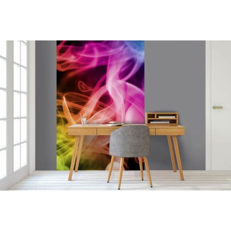 Scenolia Papier Peint Panoramique Design Fumée Aux Couleurs Vives Sur Fond Noir